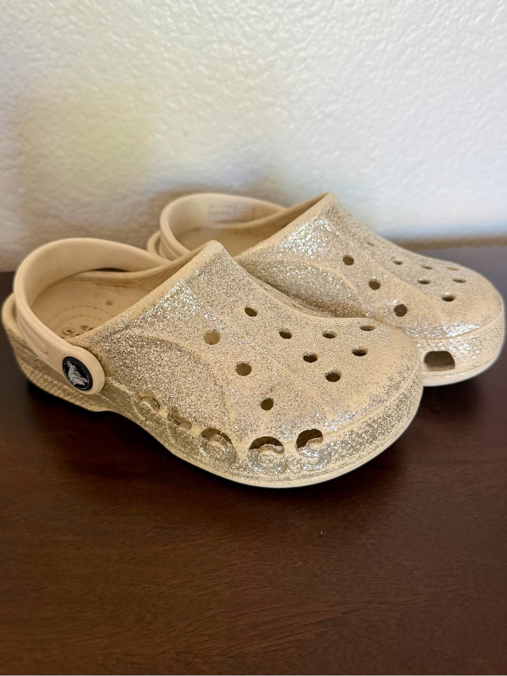Crocs Kids Baya Glitter Clogs Size C12 Gold Sparkle Girls Slip On Shoes